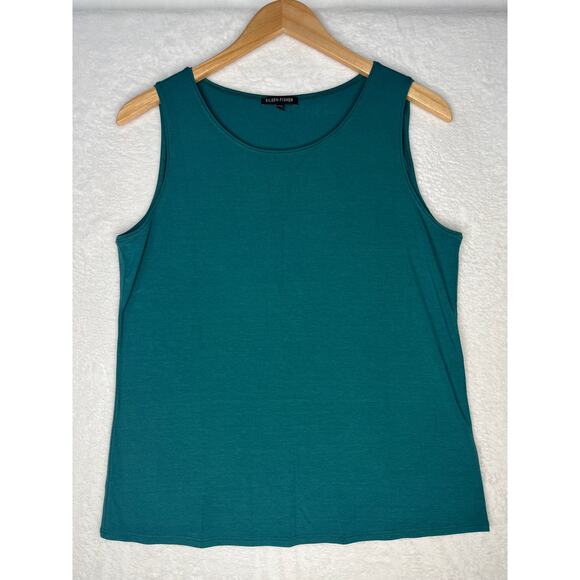 Eileen Fisher Teal Boxy Tank Top sz M Made in USA Minimalism Quiet Luxury Mature - Picture 1 of 9